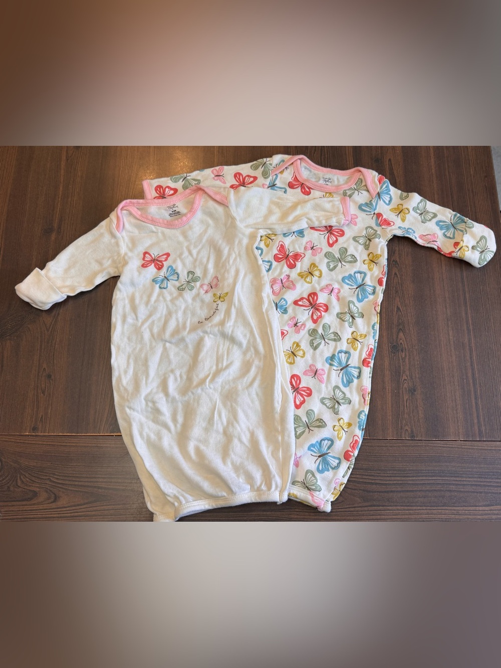 Baby Girls White & Multi Butterfly Sleep Gowns - Soft Cotton Pajamas